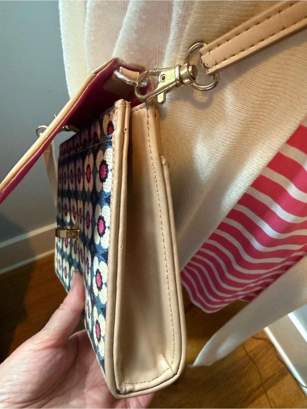 Spartina 449 Blush Pink Floral Linen/canvas fabric Crossbody